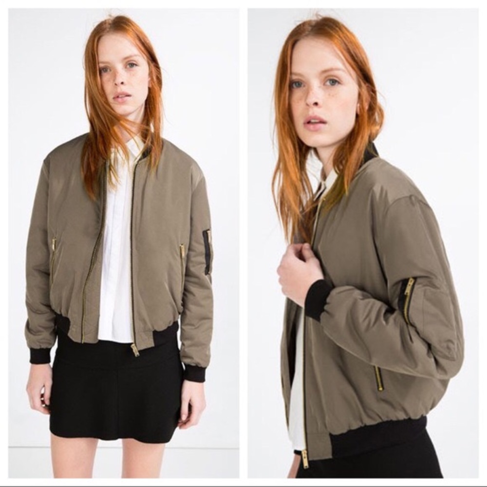Zara Army Green Bomber Jacket